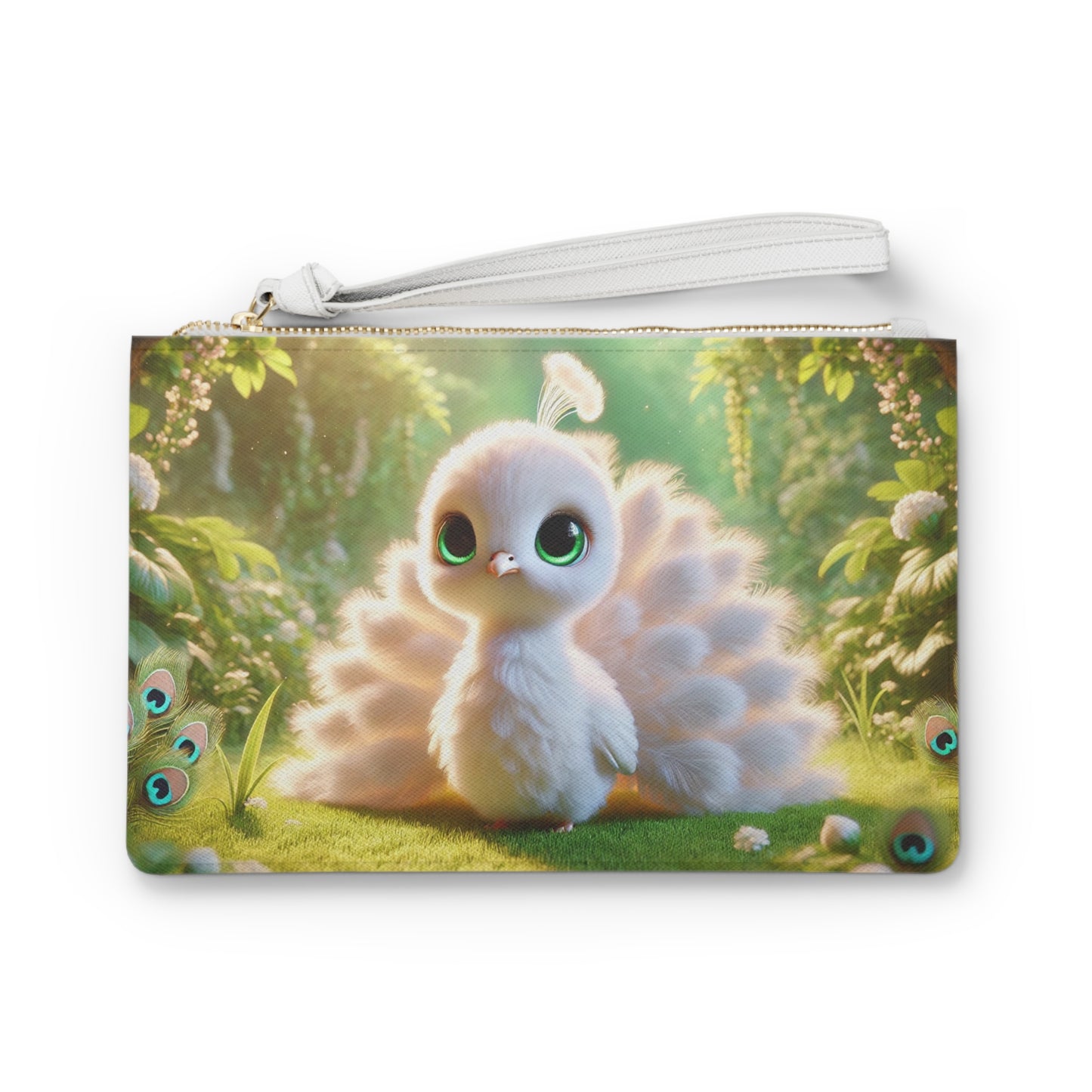 Tropical Faux Leather Clutch Bag - Perfect for Beach Adventures & Summer Vacations / Baby White Peacock