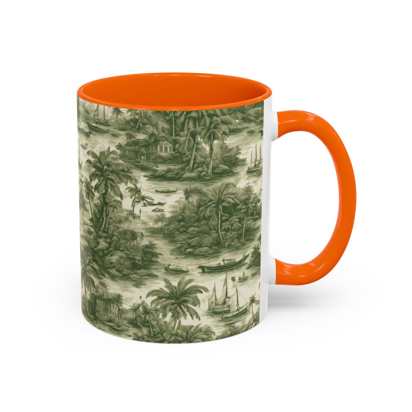 Accent Coffee Mug (11, 15oz), 8 Colors - Tropical Toile #1, evergreen