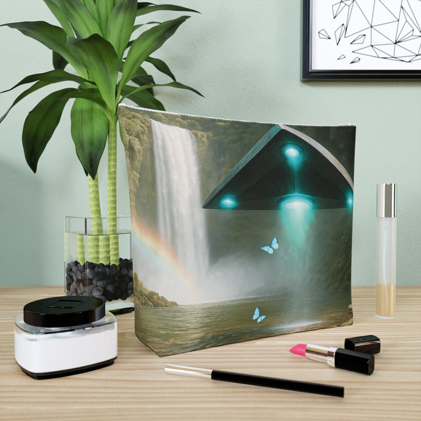 Tropical Cotton Cosmetic Bag, Makeup Pouch, 5 Sizes / UFO and Waterfall