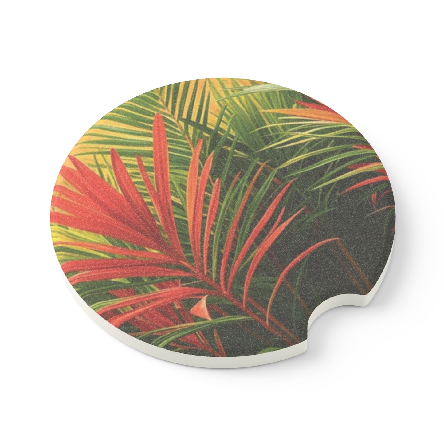 Soapstone Car Coaster - Red Flame Palms