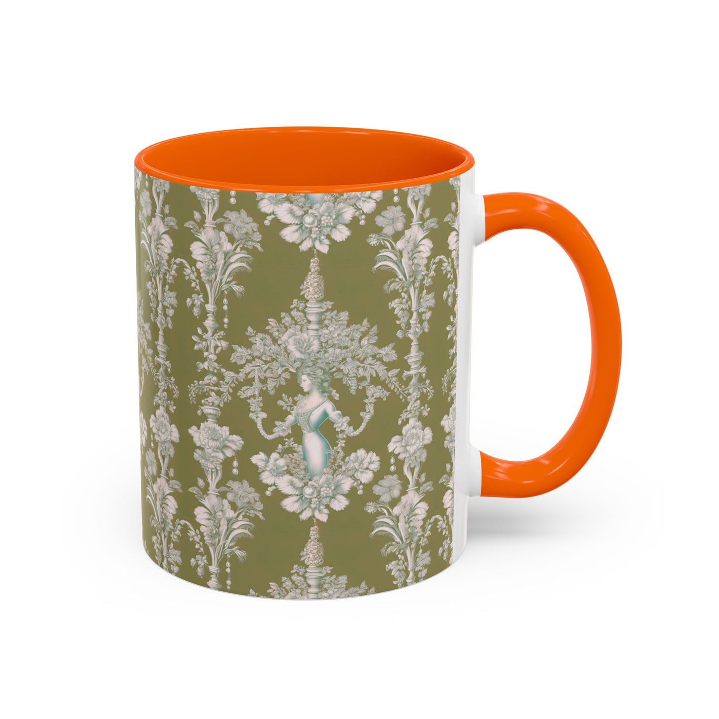 Accent Coffee Mug (11, 15oz), Pearl Lady Toile/Highborn Greren Repeat, Various Colors