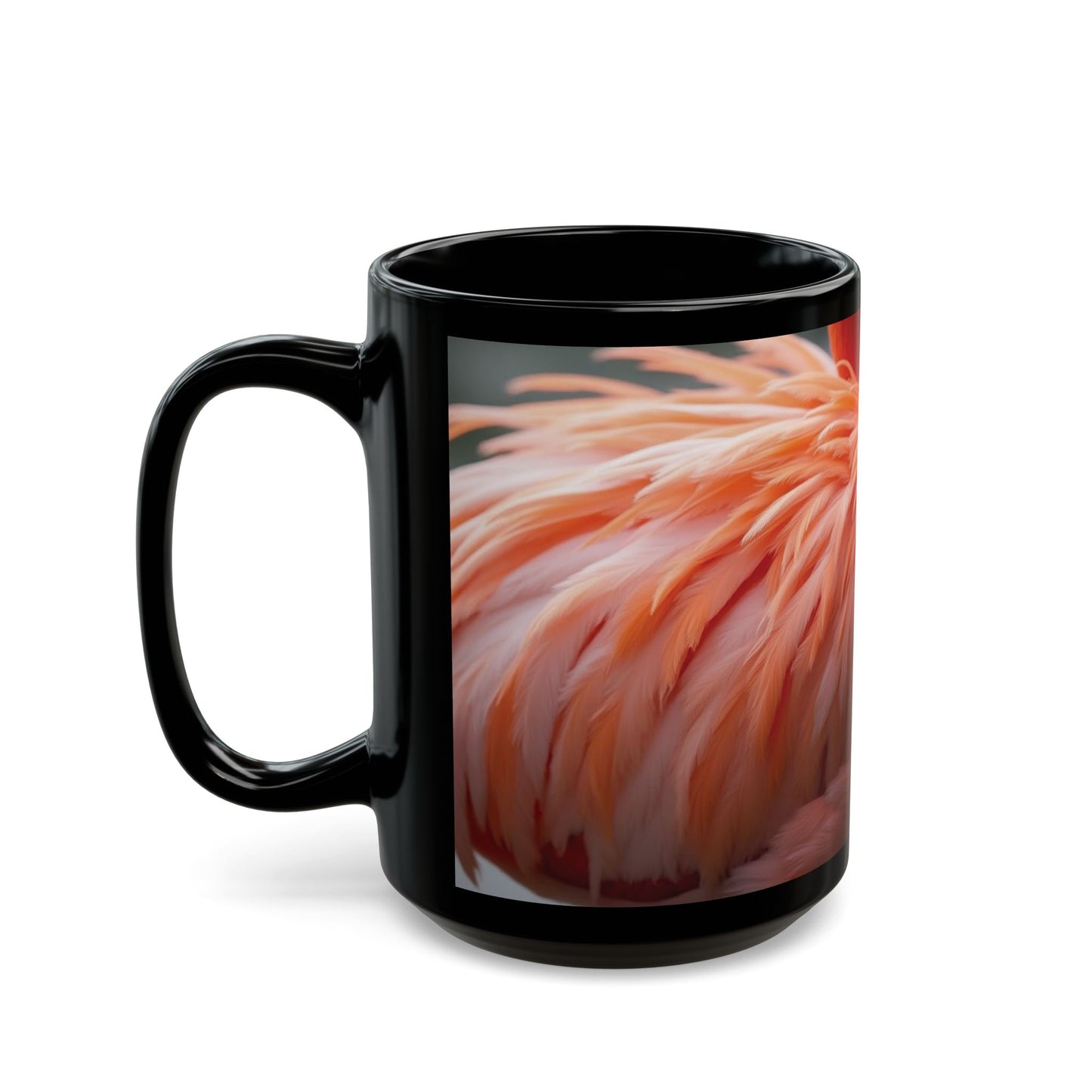 Black Coffee Mug - Tropical Flamingo Feathers