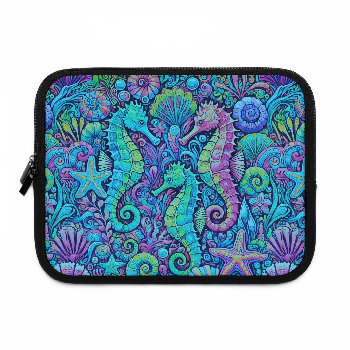Tropical Laptop Sleeve, 5 Sizes - Perfect for Beach Lovers & Students / Seahorses, Turquoise POP