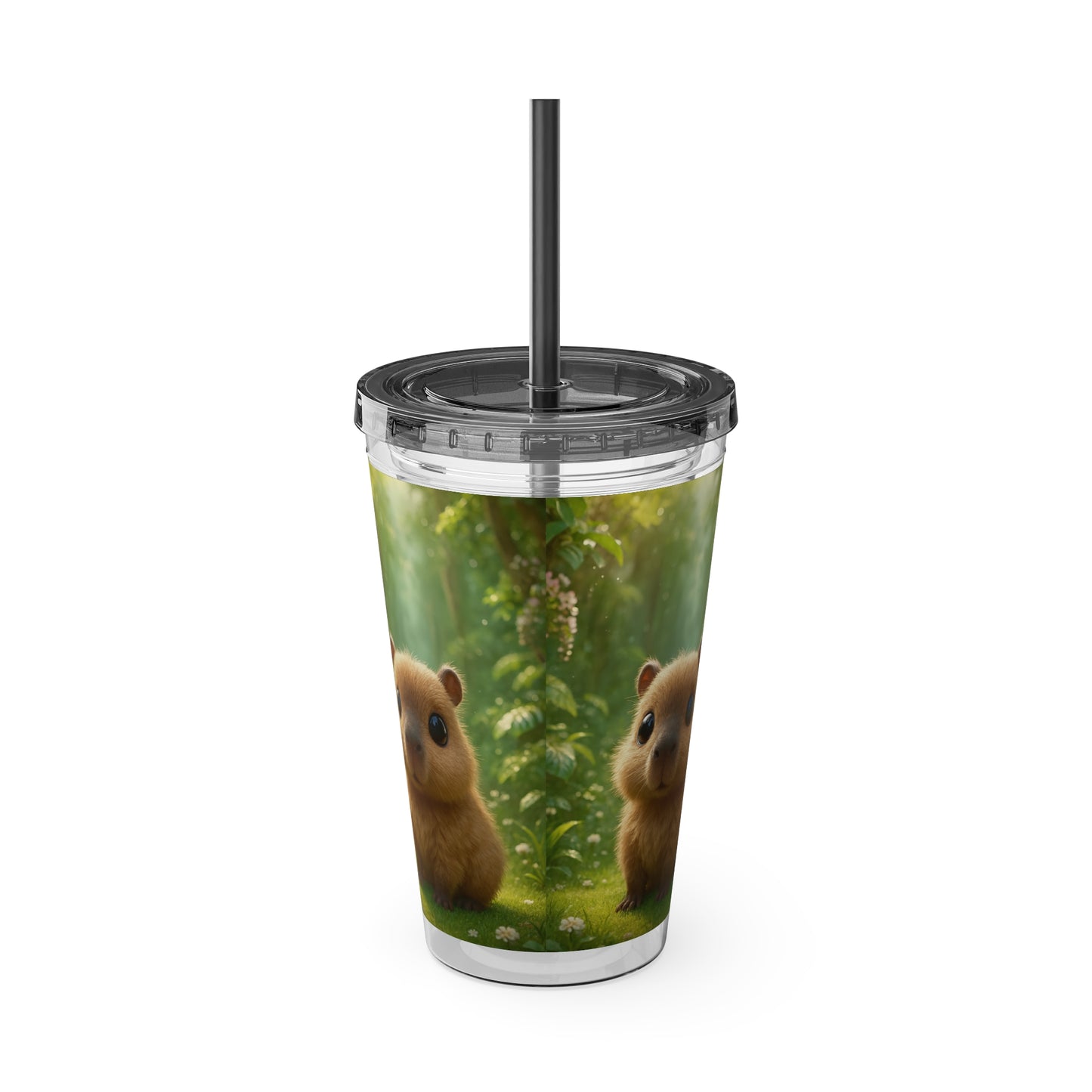 Tropical Tumbler with Straw | 16oz Colorful Travel Cup / Baby Cabybara