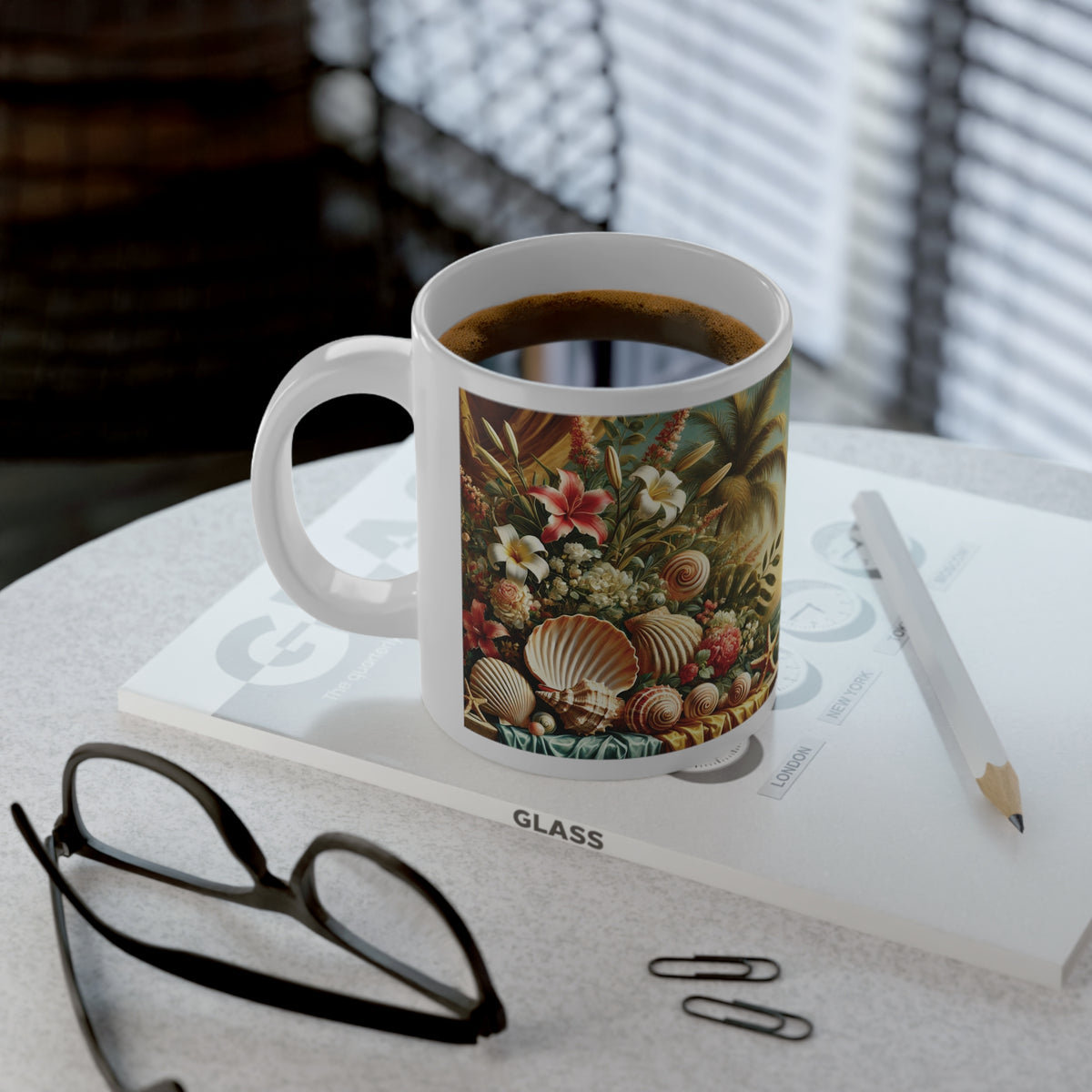 Jumbo Mug, 20oz, Seashell Tablescape | Tropical Coffee Cup