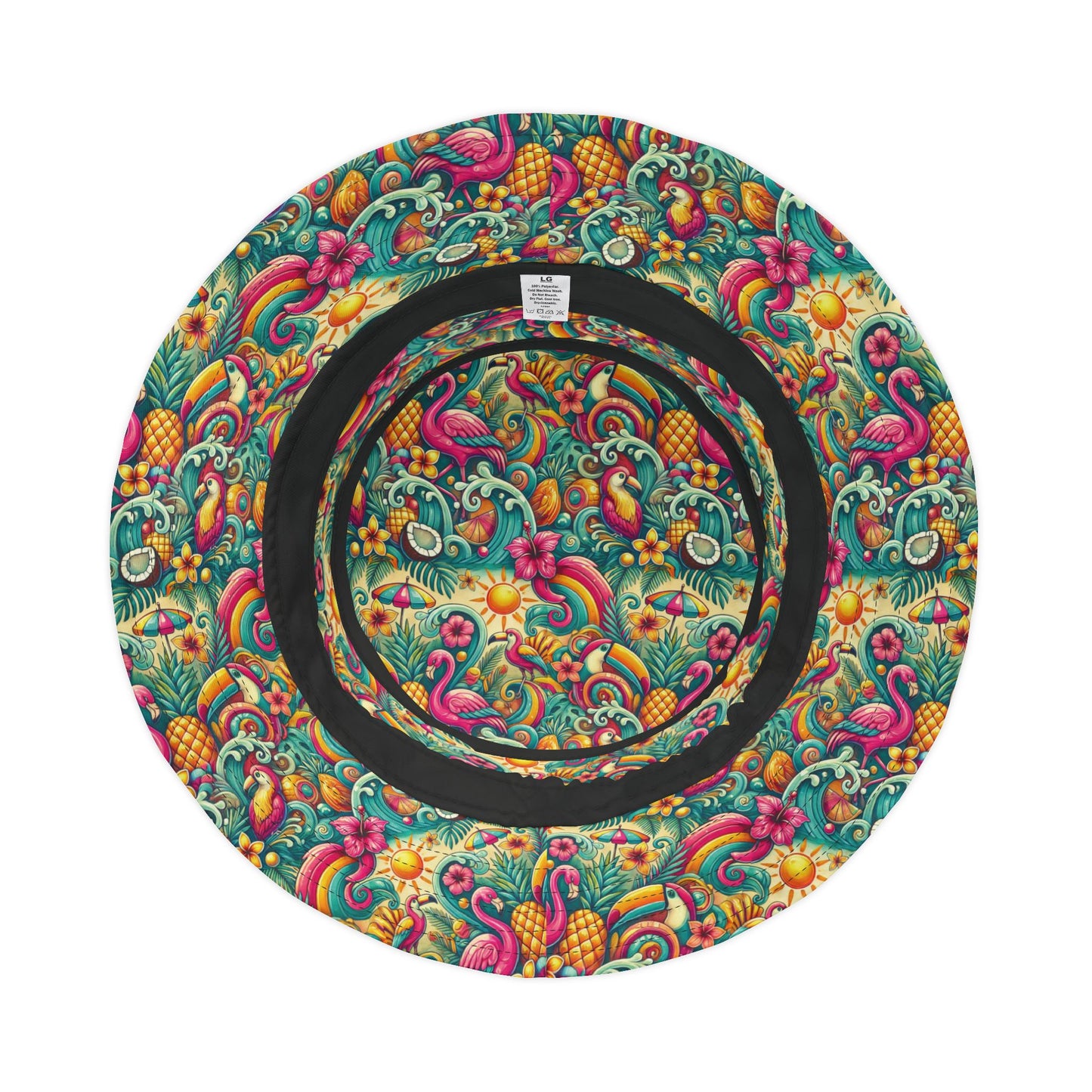 Tropical Polyester Bucket Hat, 2 Sizes - Flamingo Funday