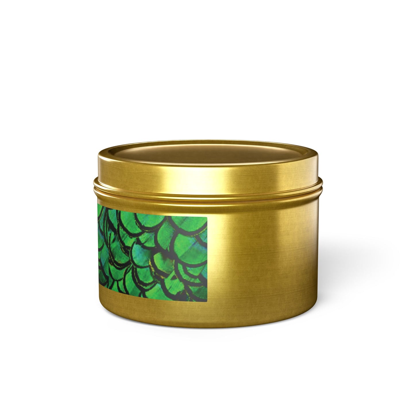 Tin Candles, 2 sizes, 3 tin colors - Green Peacock