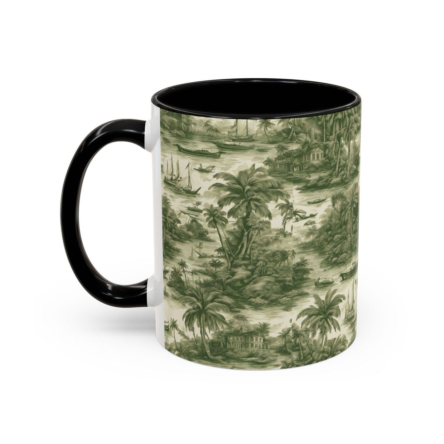 Accent Coffee Mug (11, 15oz), 8 Colors - Tropical Toile #1, evergreen