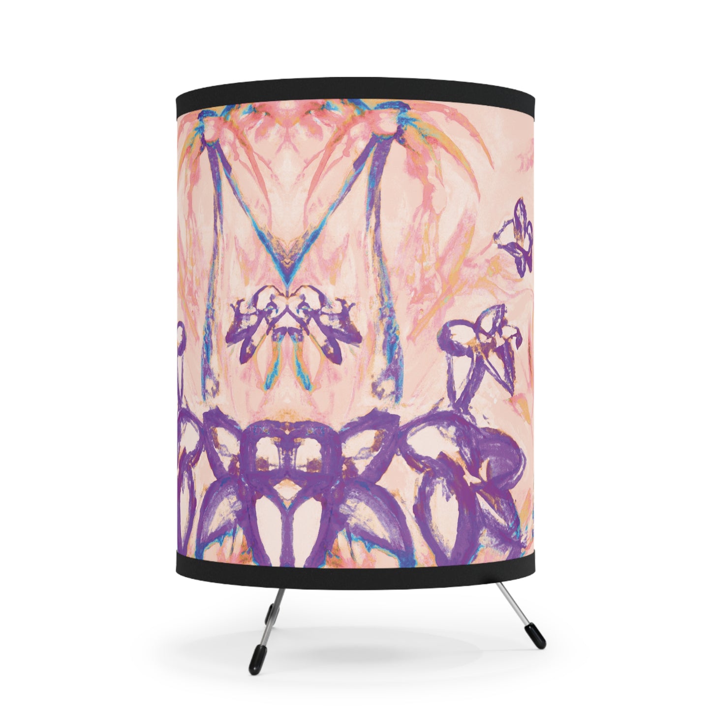 Tropical Doodles/Peach Tripod Lamp with Artistic High-Res Shade - Perfect for Home Décor