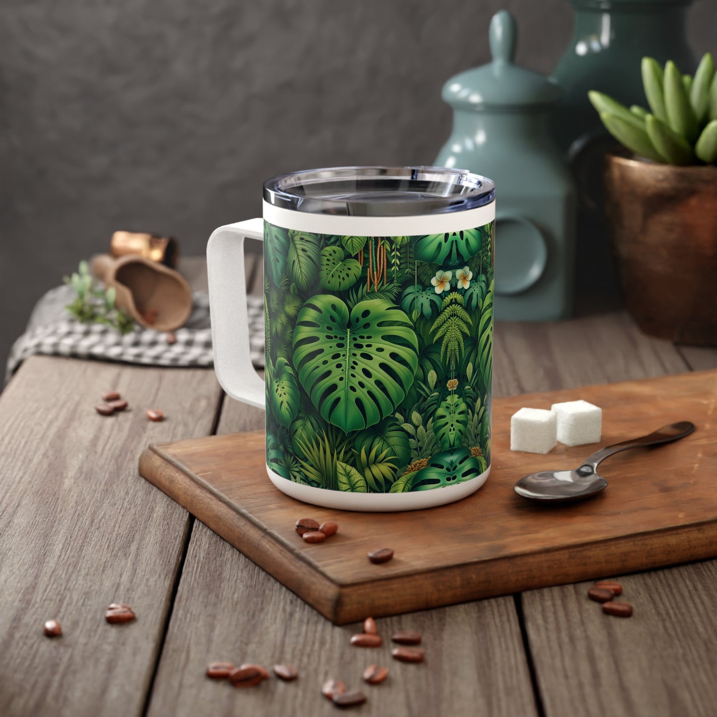Tropical Insulated Coffee Mug, 10oz / Rainforest Greens