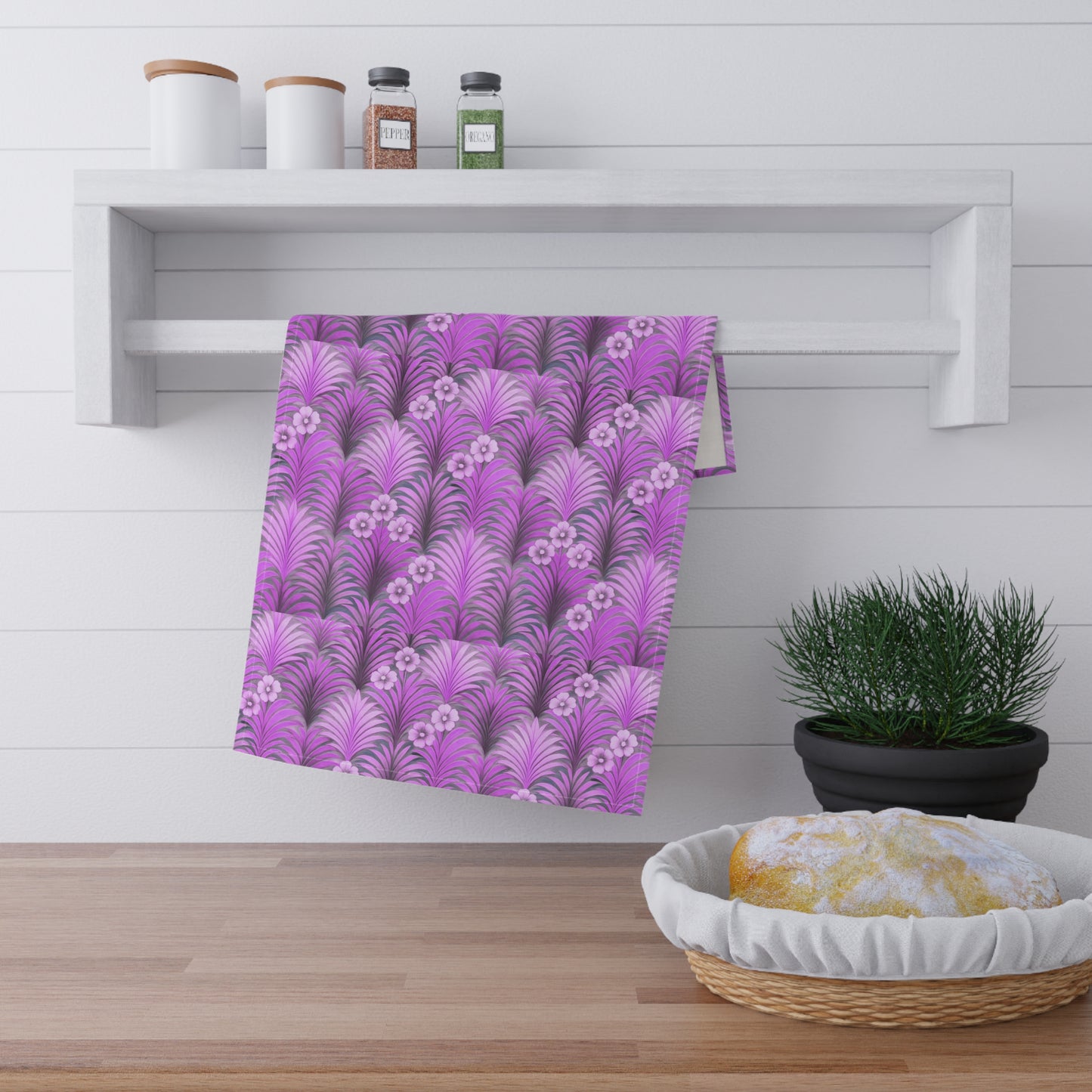 Tea Towels (cotton, poly) - Sunrise Palms/Amethyst