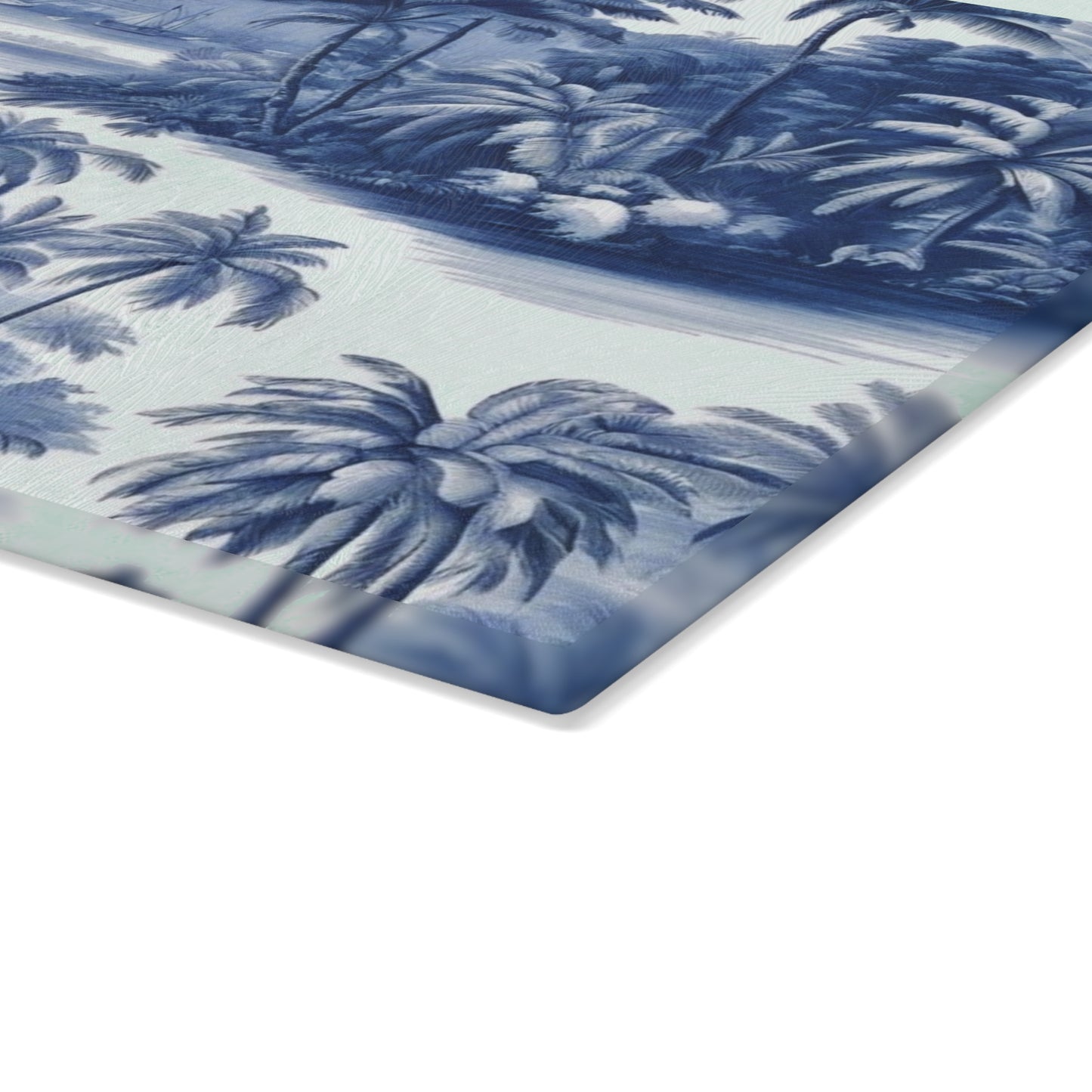 Glass Cutting Board, 2 sizes - Tropical Toile #2, blue