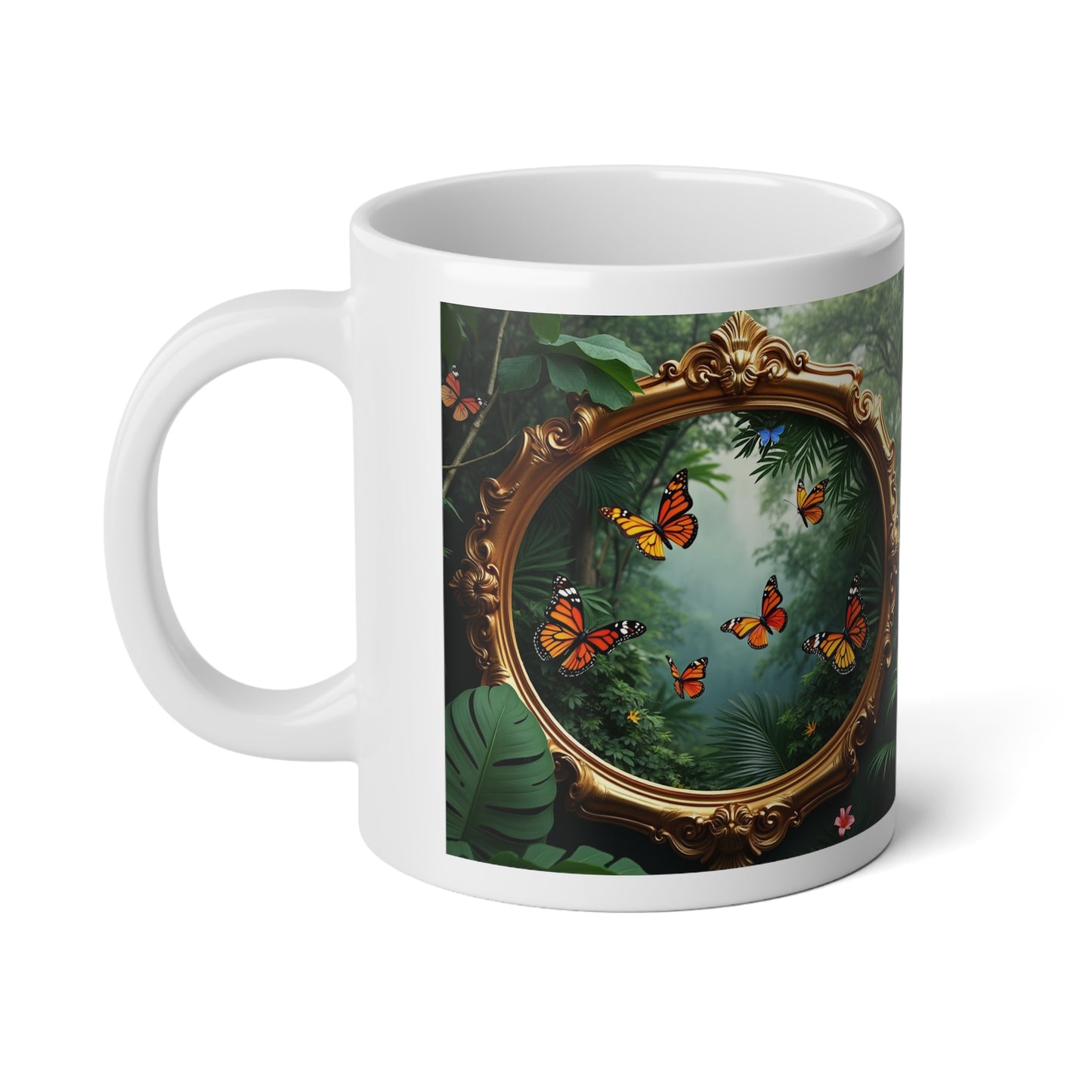 Jumbo Mug, 20oz, Framed Monarch Butterfly Gathering | Tropical Coffee Cup