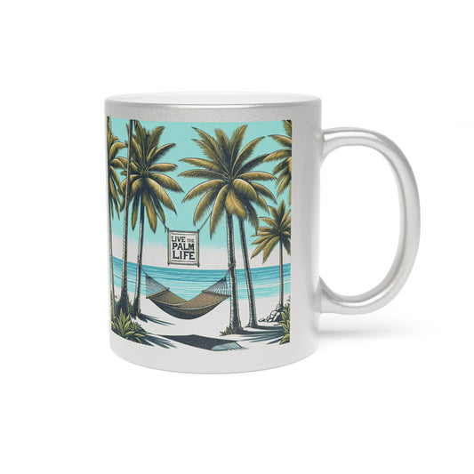 Colorful Tropical Metallic Mug, Gold or Silver - Hammock on the Beach