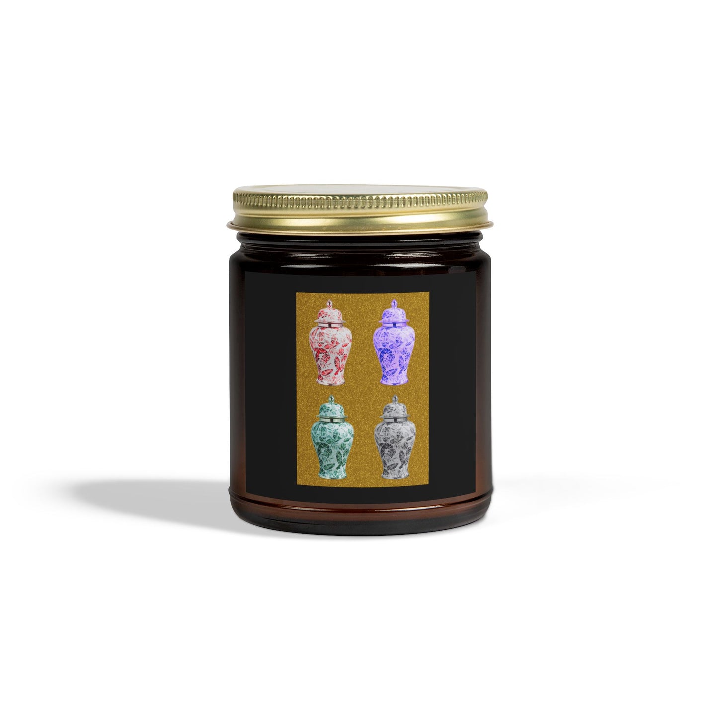 Scented Candles, Coconut Apricot Wax (4oz, 9oz) - Pop Art Tropical Ginger Jars, Gold