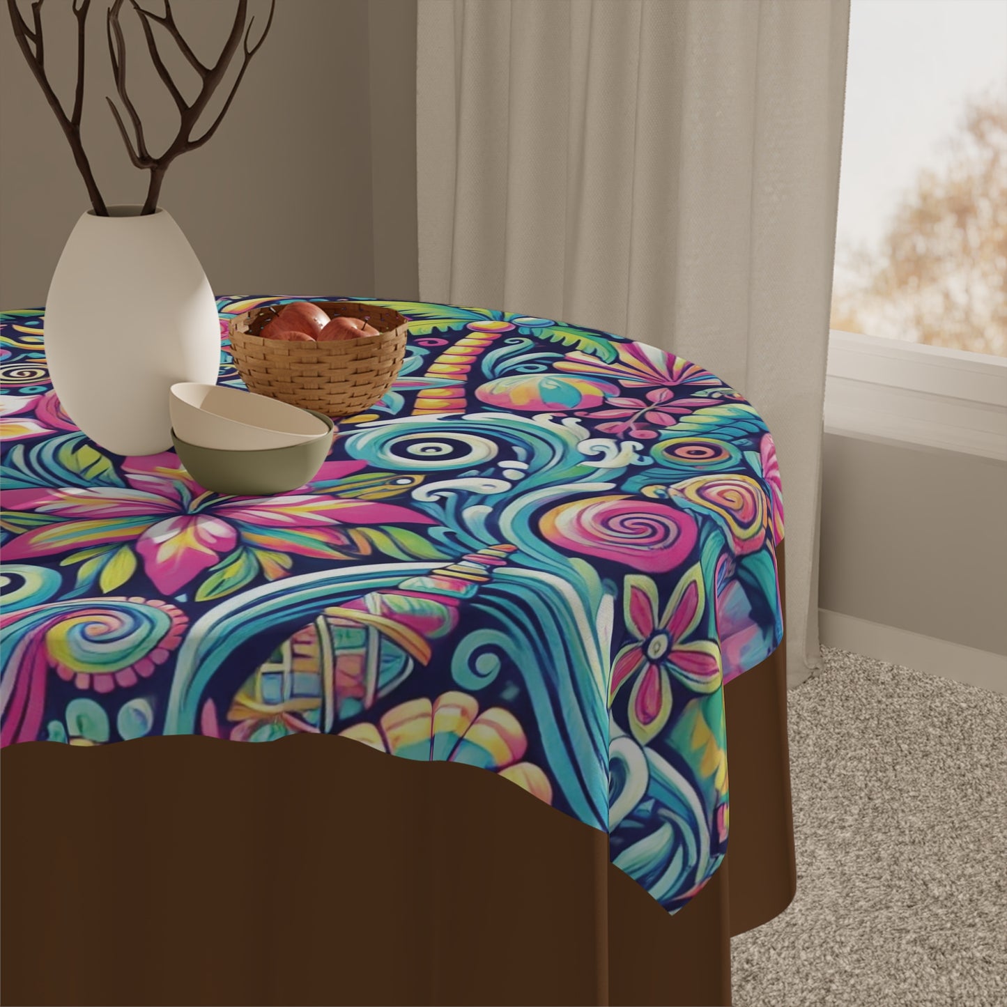 Happy Tropics/Brown ~ Square Tablecloth, 55" x 55"