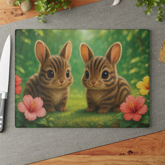 Glass Cutting Board, 2 sizes - Baby Sumatran Rabbits