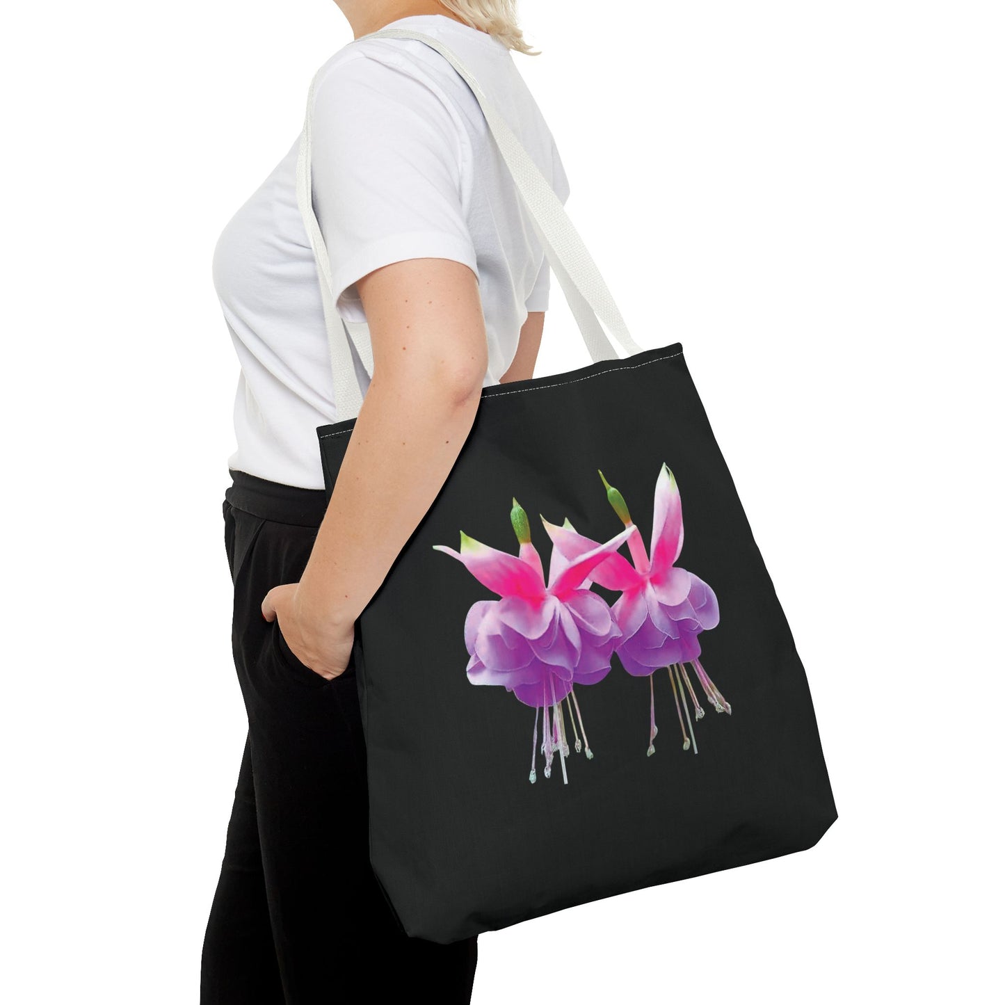 Tropical Real Two Fuchsias/Black Tote Bag - 3 Sizes