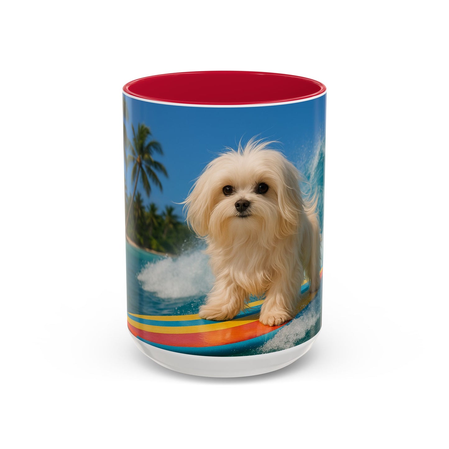 Vibrant Beach Coffee Mug - 11oz & 15oz / Puppy Ariel the Dog Surfer