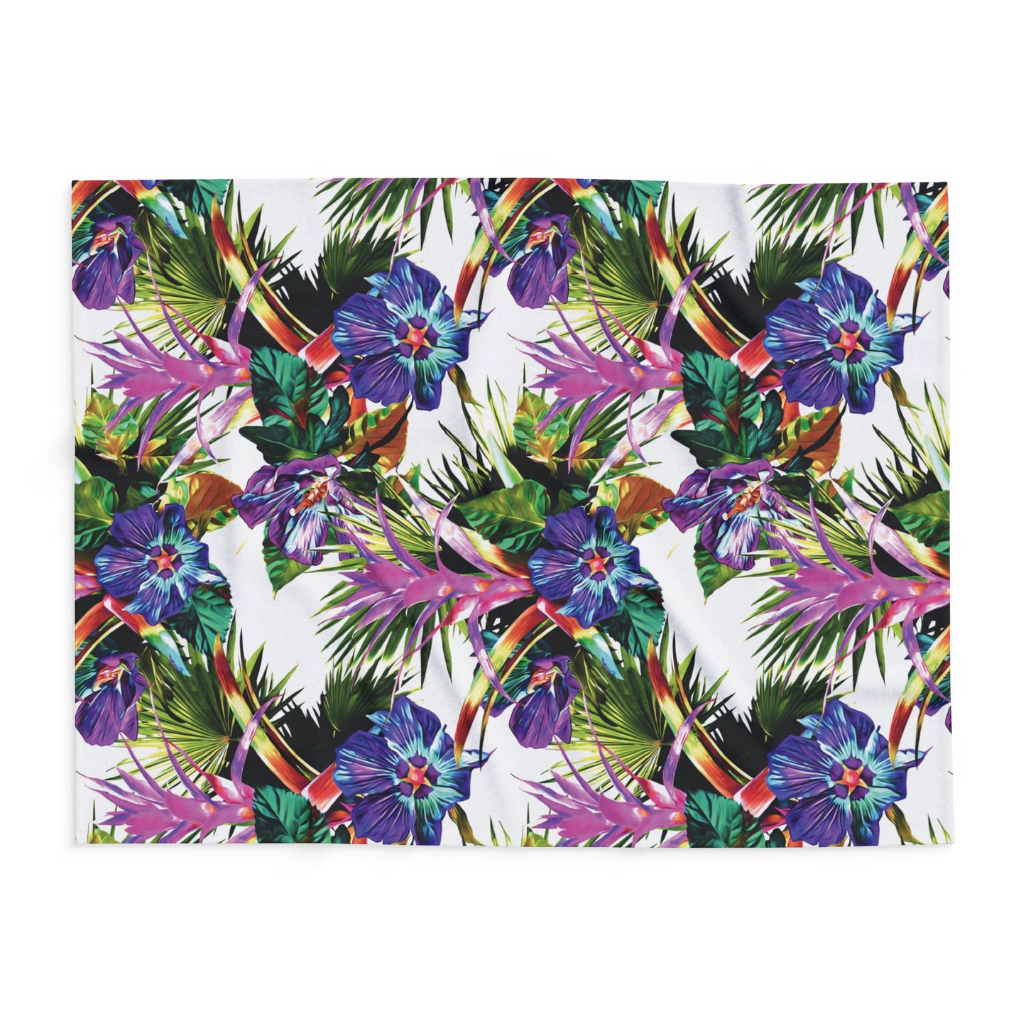 White Plant Palooza Fleece Blanket - Colorful Tropical Botanical Design