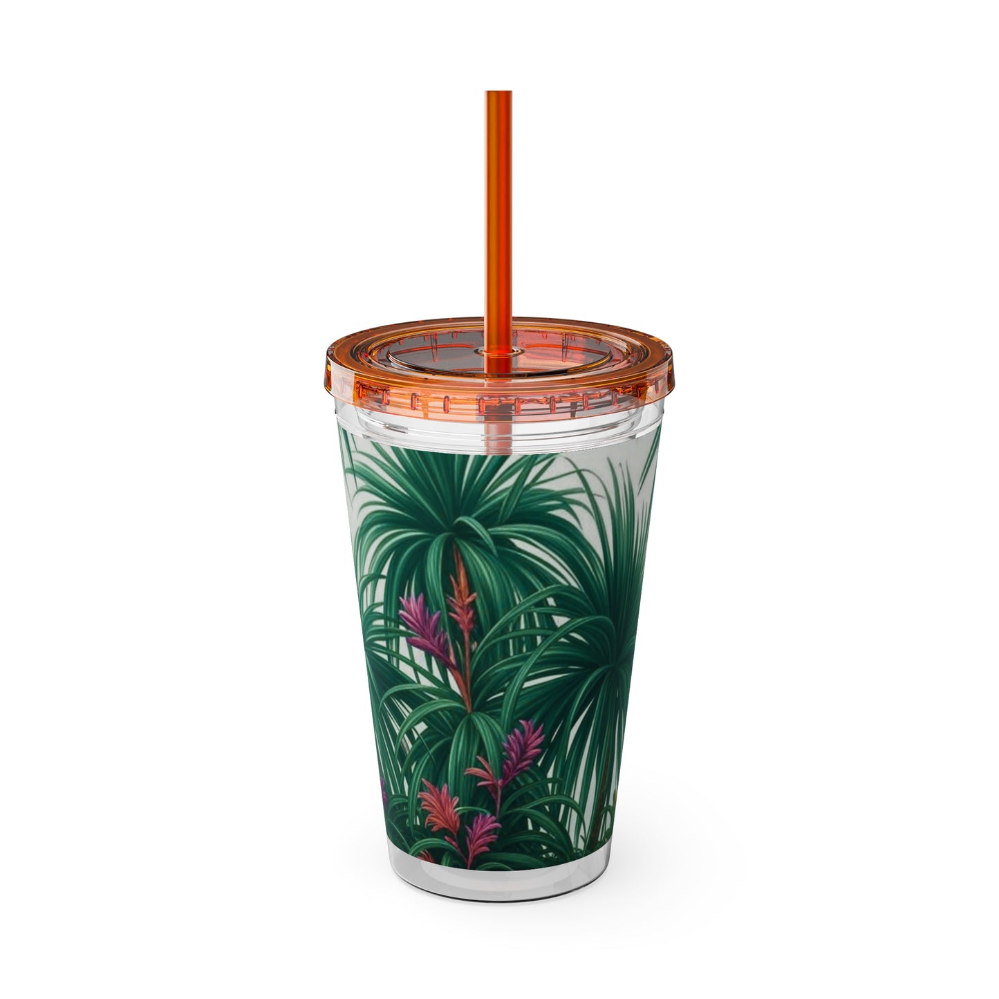 Tropical Tumbler with Straw | 16oz Colorful Travel Cup / Tiny Palm Island