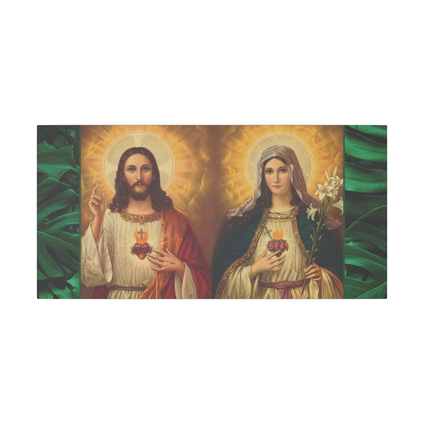 "Tropical Rainforest Jesus and Mary" Religious Canvas Artwork - Stretched Canvas Print / Byzantine Icons