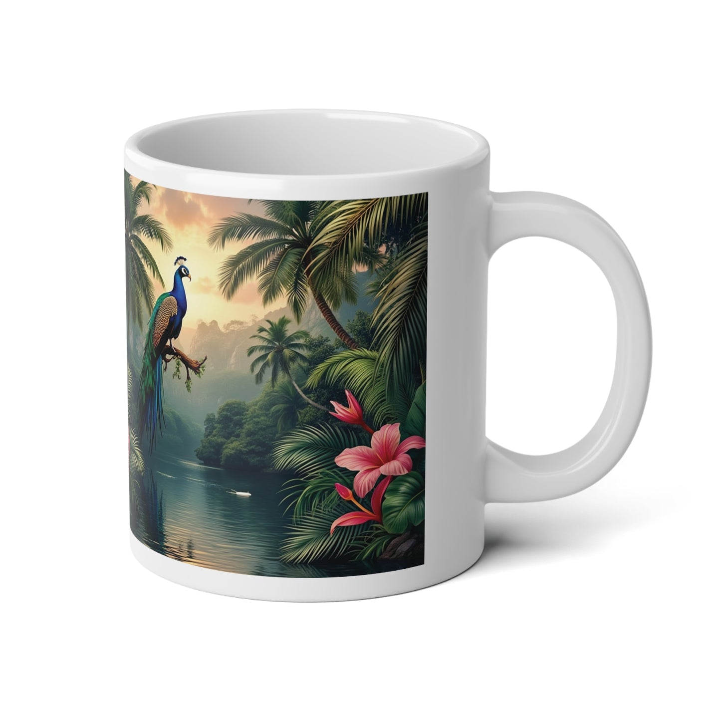 Jumbo Mug, 20oz, Peacock Guardian of the Rainforest | Tropical Coffee Cup