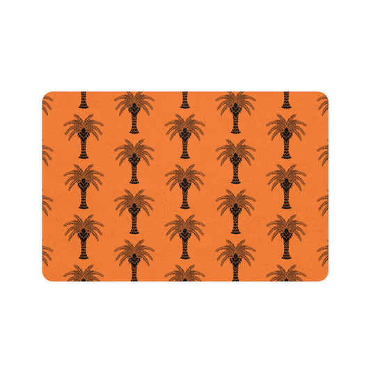Pet Food Mat (12x18), Art Deco Palm, Med. Orange