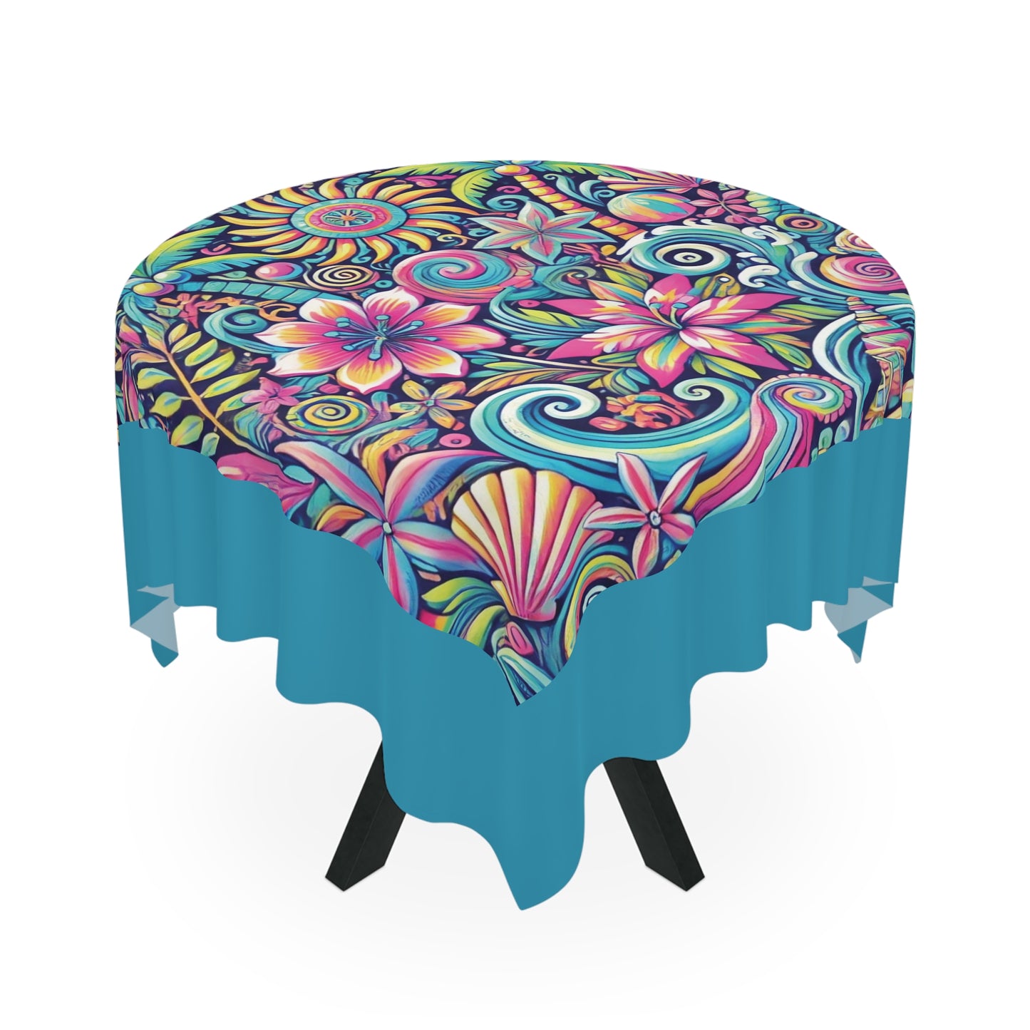Happy Tropics/Turquoise ~ Square Tablecloth, 55" x 55"