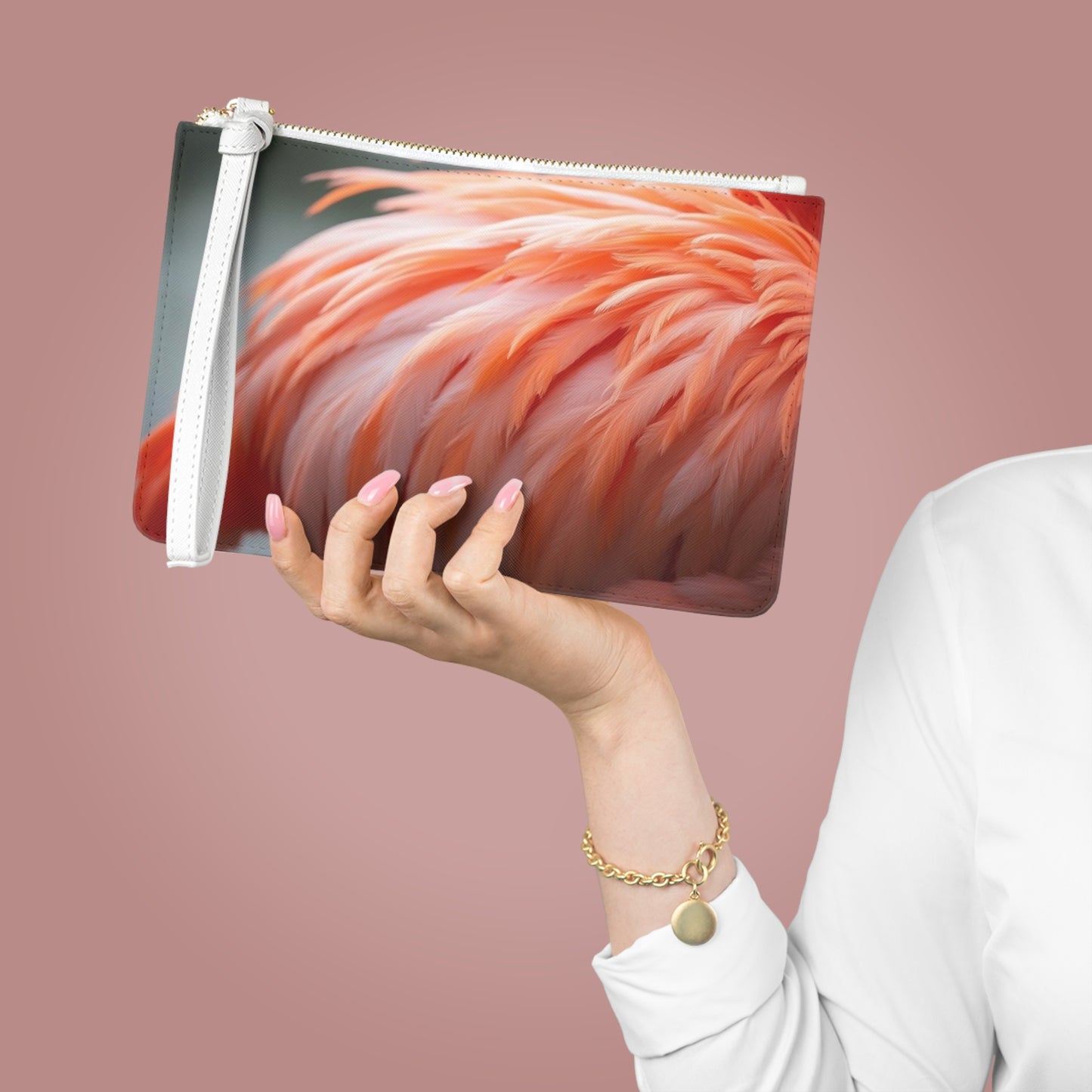 Tropical Faux Leather Clutch Bag - Perfect for Beach Adventures & Summer Vacations / Flamingo Feathers