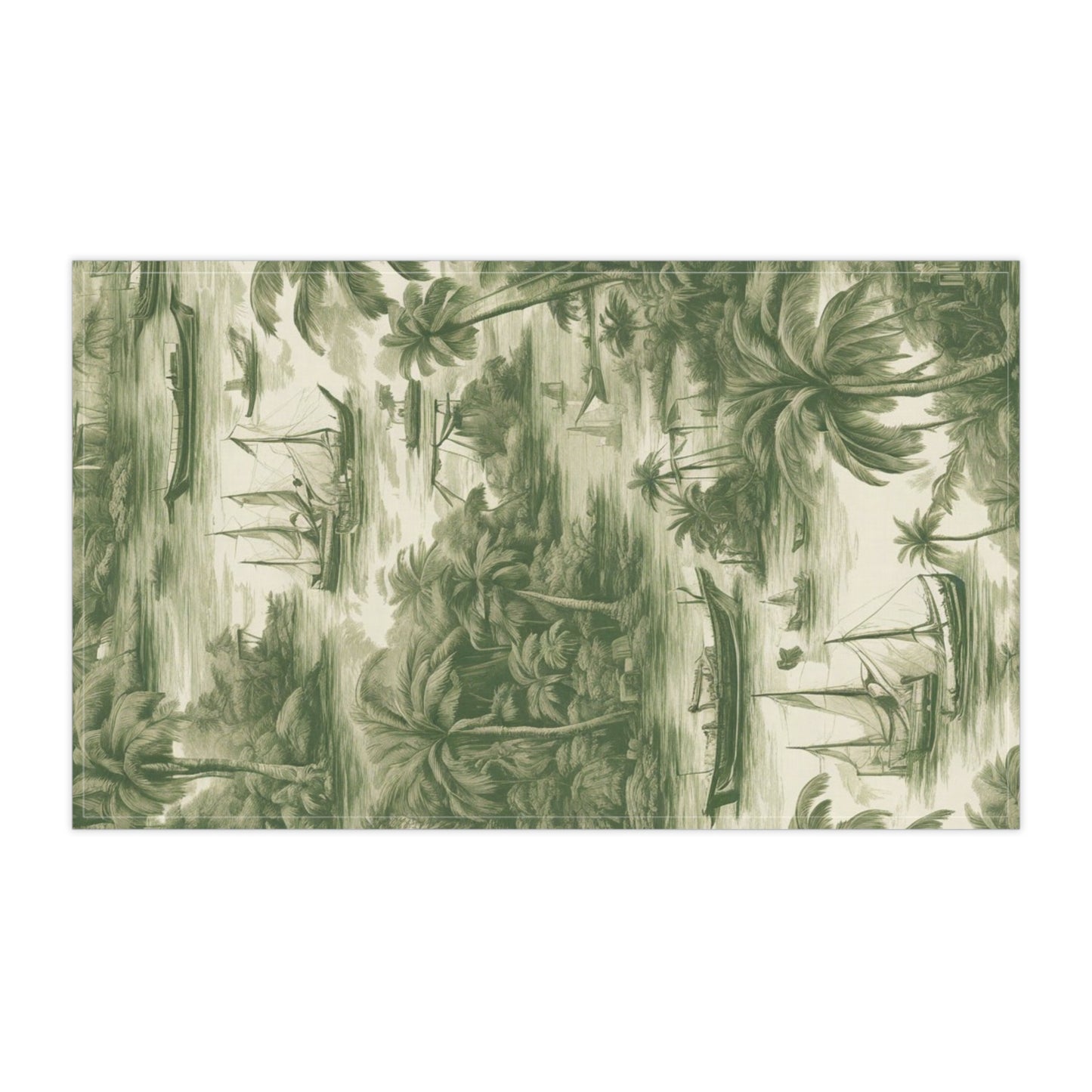 Tea Towels (cotton, poly), Tropical Toile #1, Green