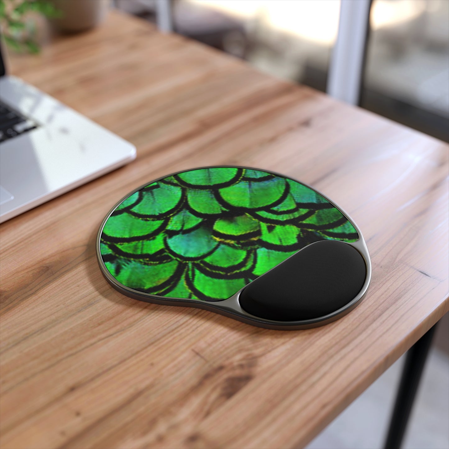 Mouse Pad With Wrist Rest, Green Peacock