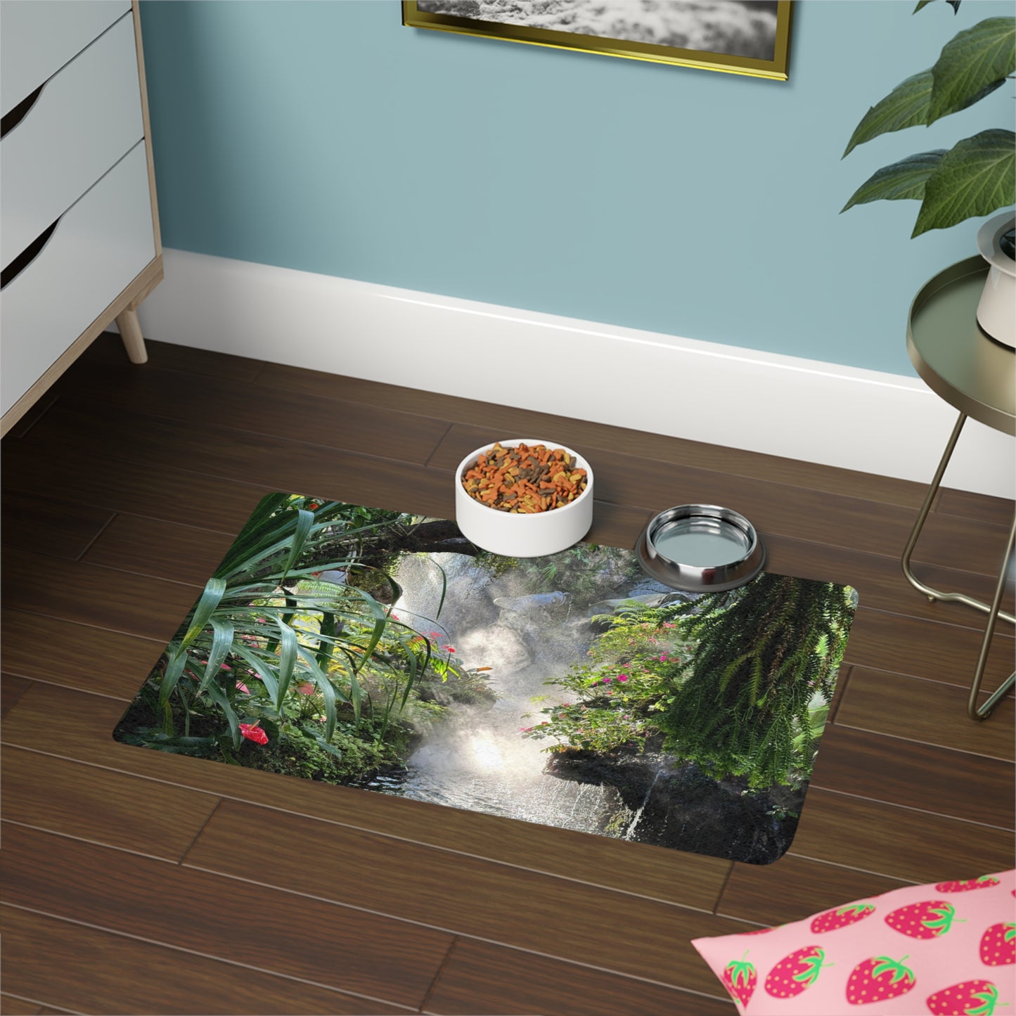 Pet Food Mat (12x18) - Misty Rainforest River