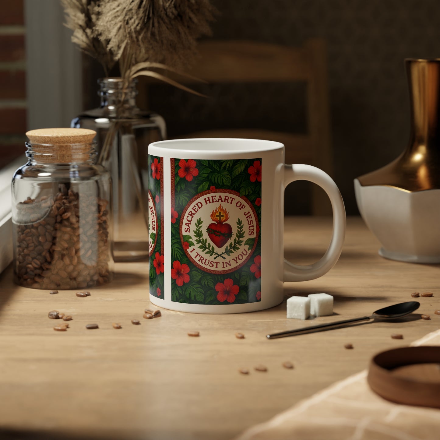 Religious Jumbo Mug, 20oz, Sacred Hear of Jesus Prayer | Tropical Coffee Cup