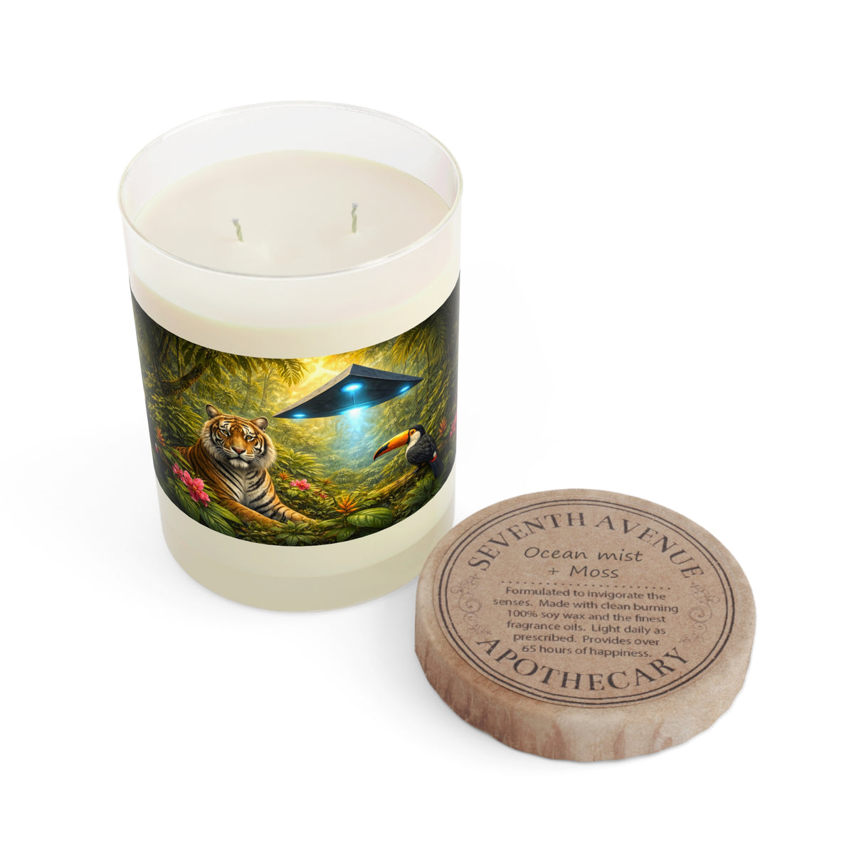 UFO, Toucan & Big Cat Scented Candle - 11oz Full Glass, Tropical Decor