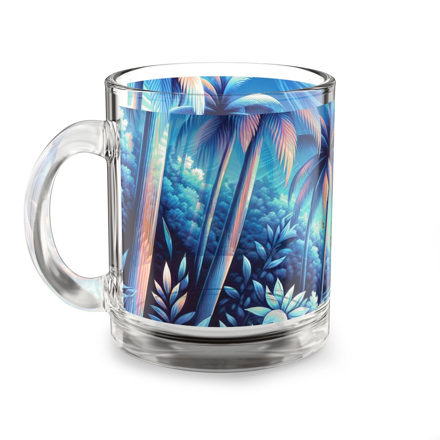 Tropical Glass Mug - 10oz Coffee Cup / Neon Beach
