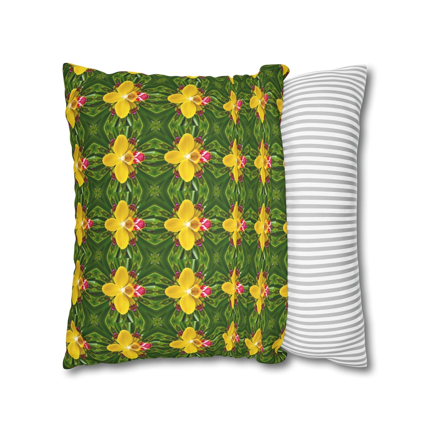 Faux Suede Square Pillowcase - Yellow Orchid Kaleidoscope