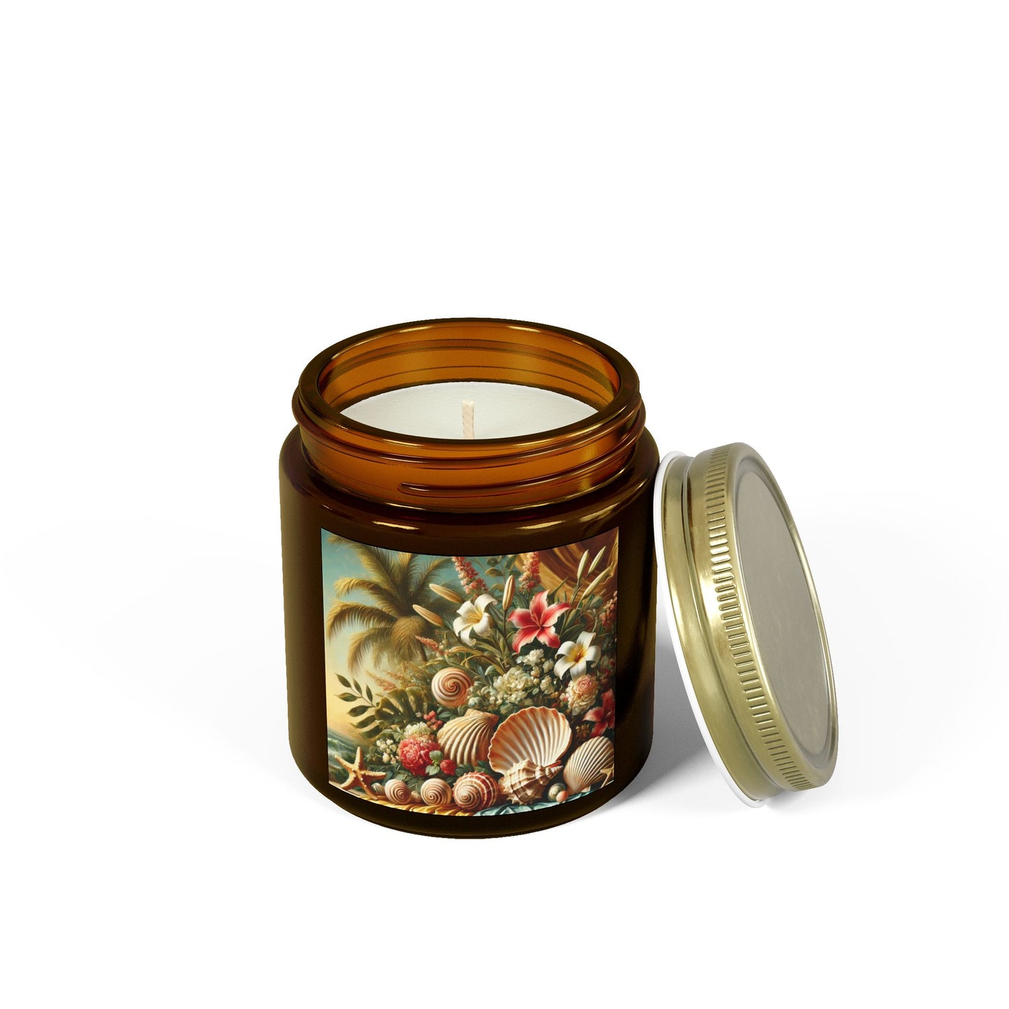 Tropical Shells and Flowers Scented Candles - Coconut Apricot Wax (4oz, 9oz)