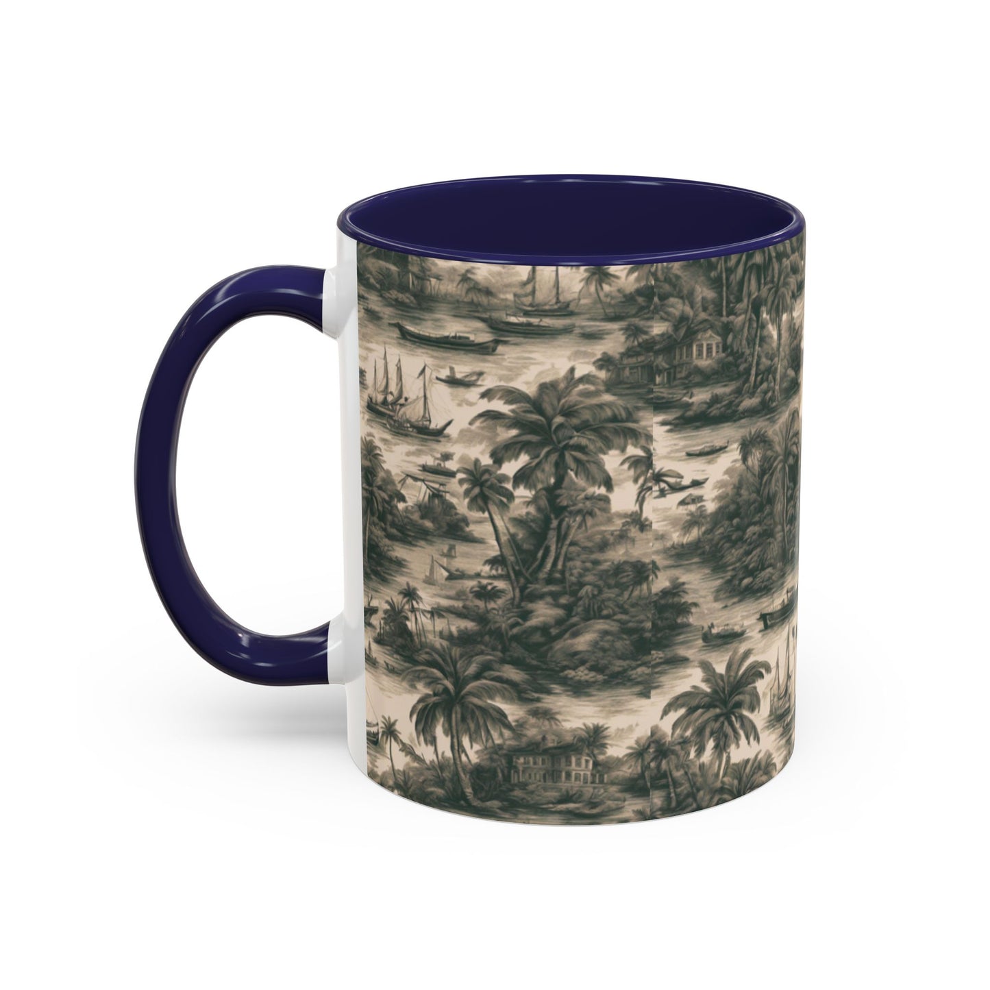 Accent Coffee Mug (11, 15oz), 8 Colors - Tropical Toile #1, black