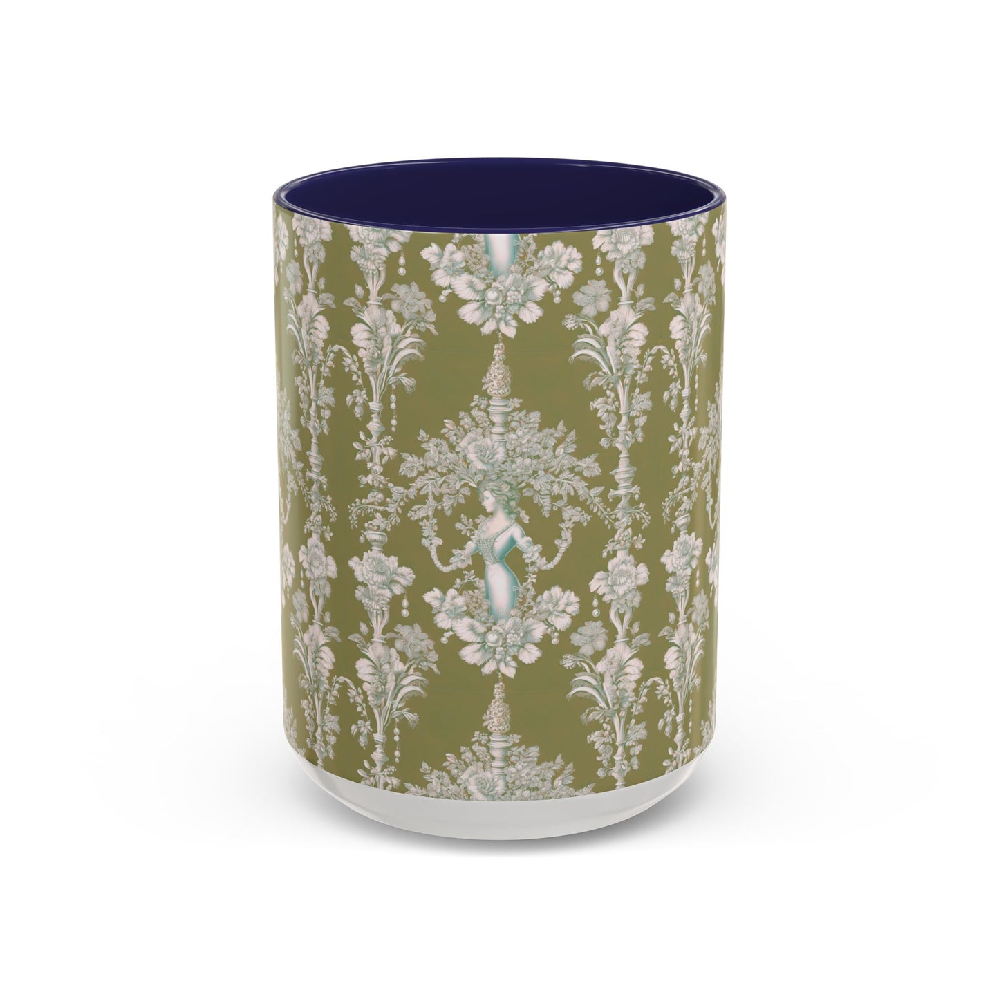 Accent Coffee Mug (11, 15oz), Pearl Lady Toile/Highborn Greren Repeat, Various Colors