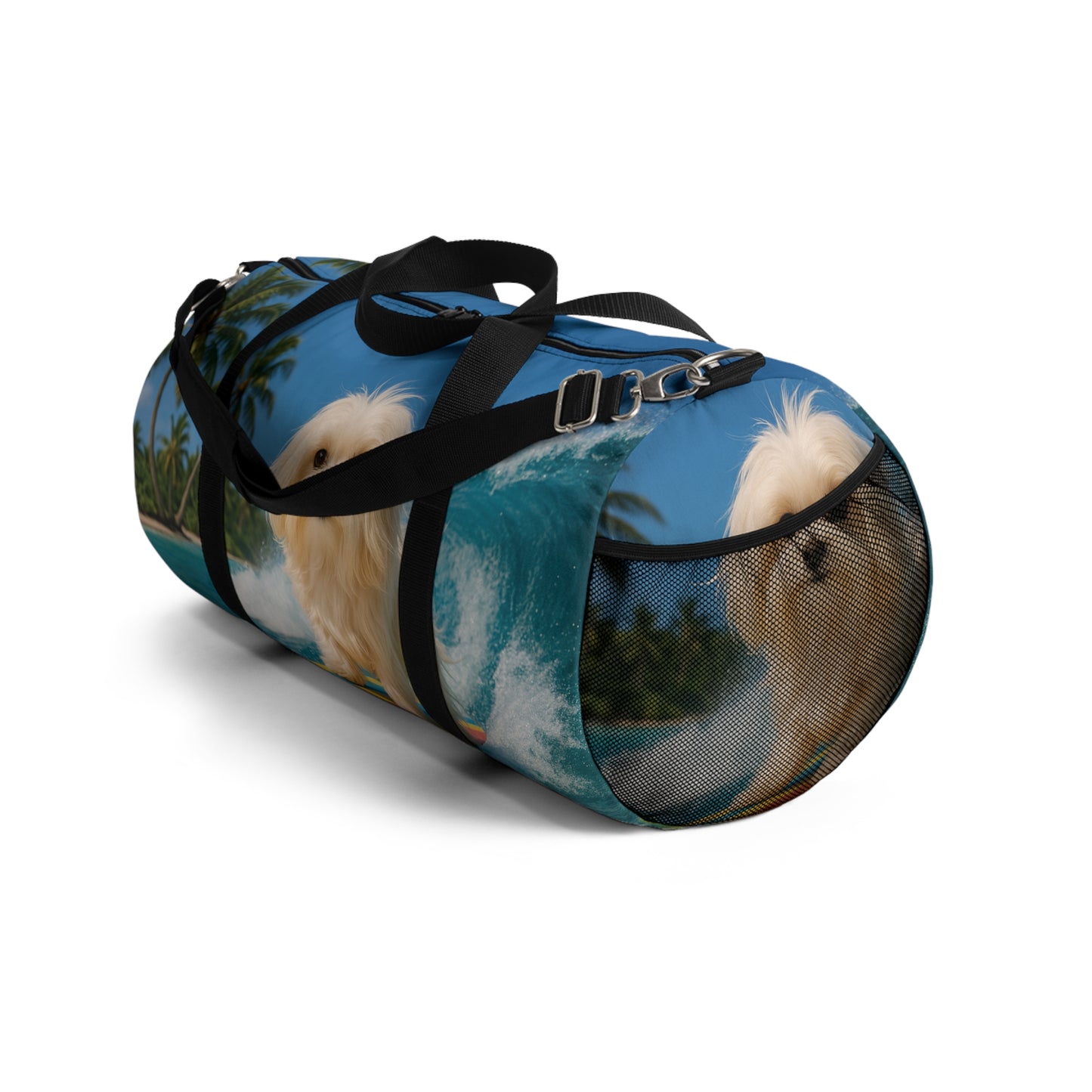 Tropical Duffel Bag - Perfect for Travel and Gym / Puppy Ariel the Surfer Dog
