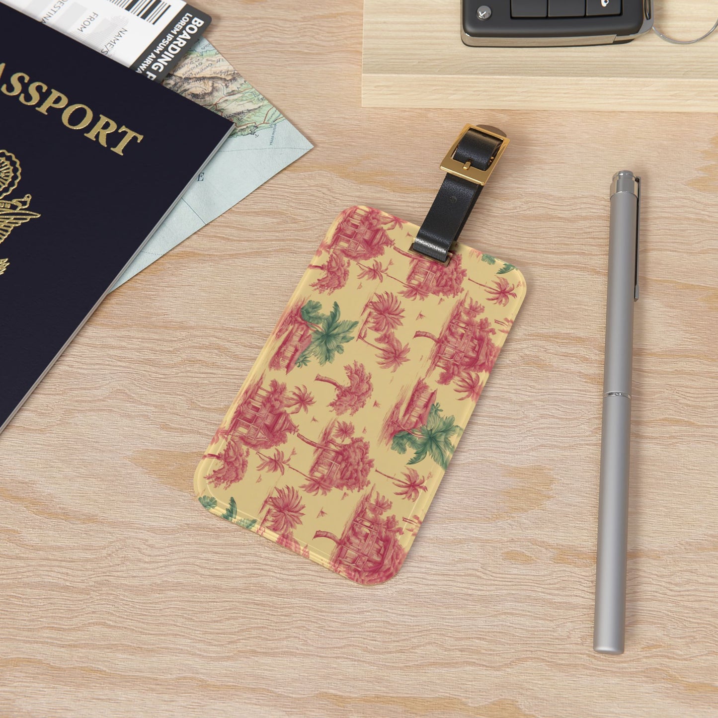 Luggage Tag - Tropical Toile Red/Green