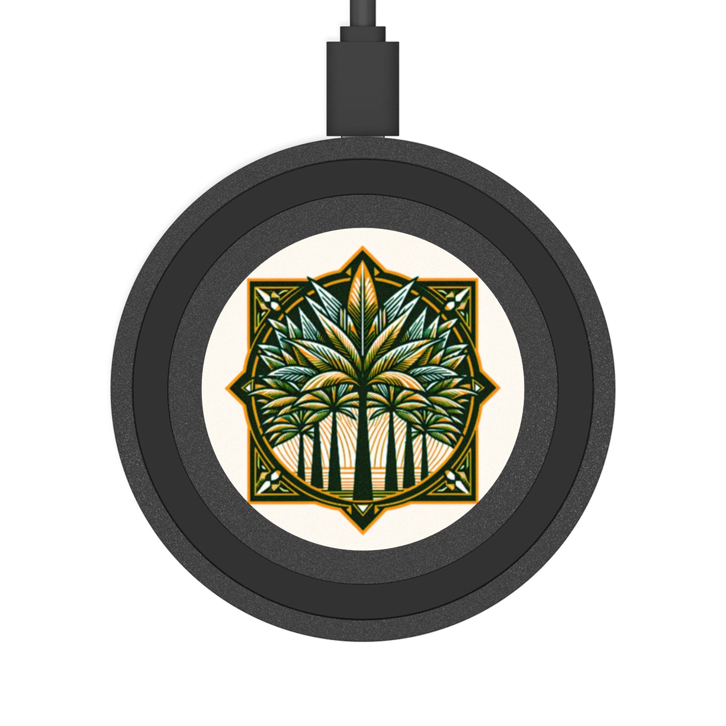 Quake Wireless Charging Pad - Deco Palm Trees, Green/Orange