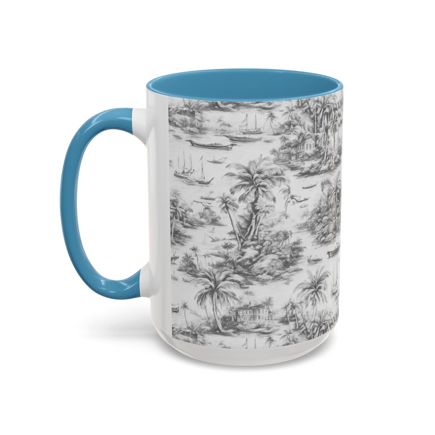 Accent Coffee Mug (11, 15oz), 8 Colors - Tropical Toile #1, soft black