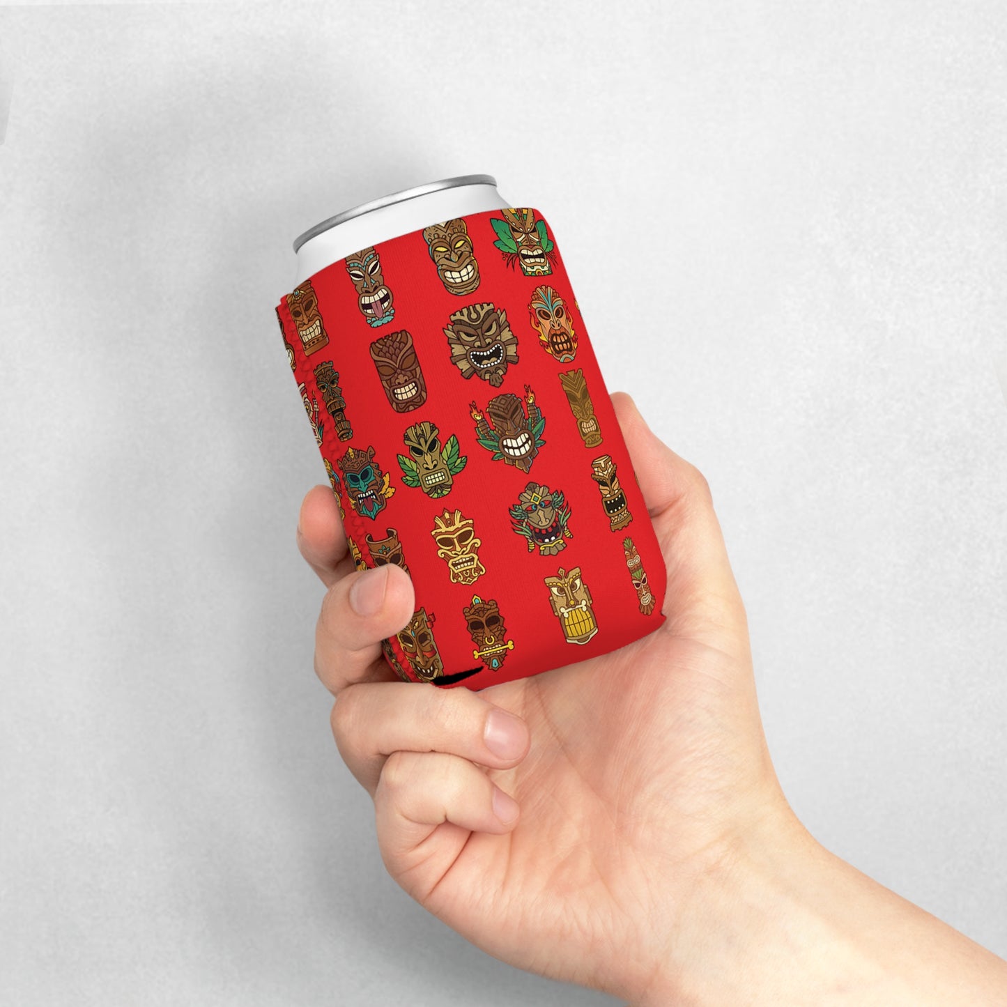 Tiny Tiki Dudes/Red Can Cooler Sleeve - Perfect for Outdoor Picnics