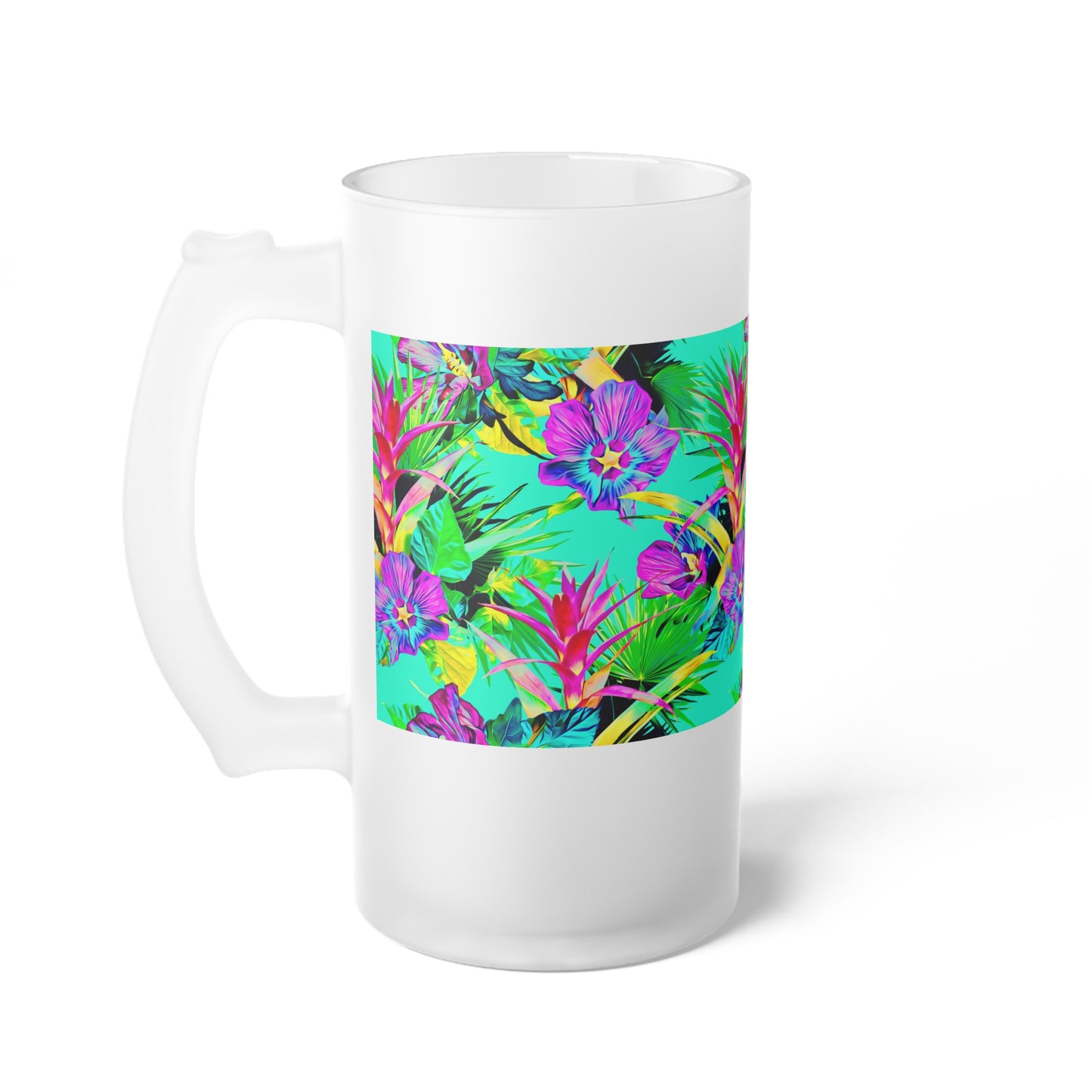 Frosted Glass Beer Mug, Plant Palooza, turquoise