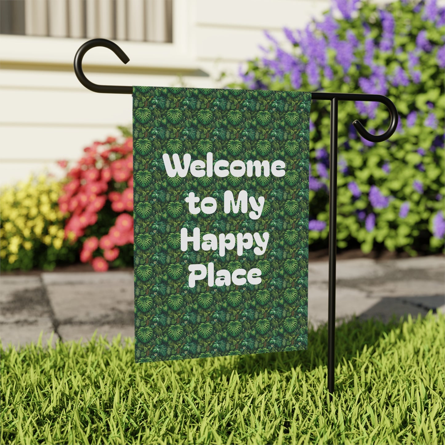 Tropical Garden Flag  - Perfect for Outdoor Decor / Welcome to My Happy Place