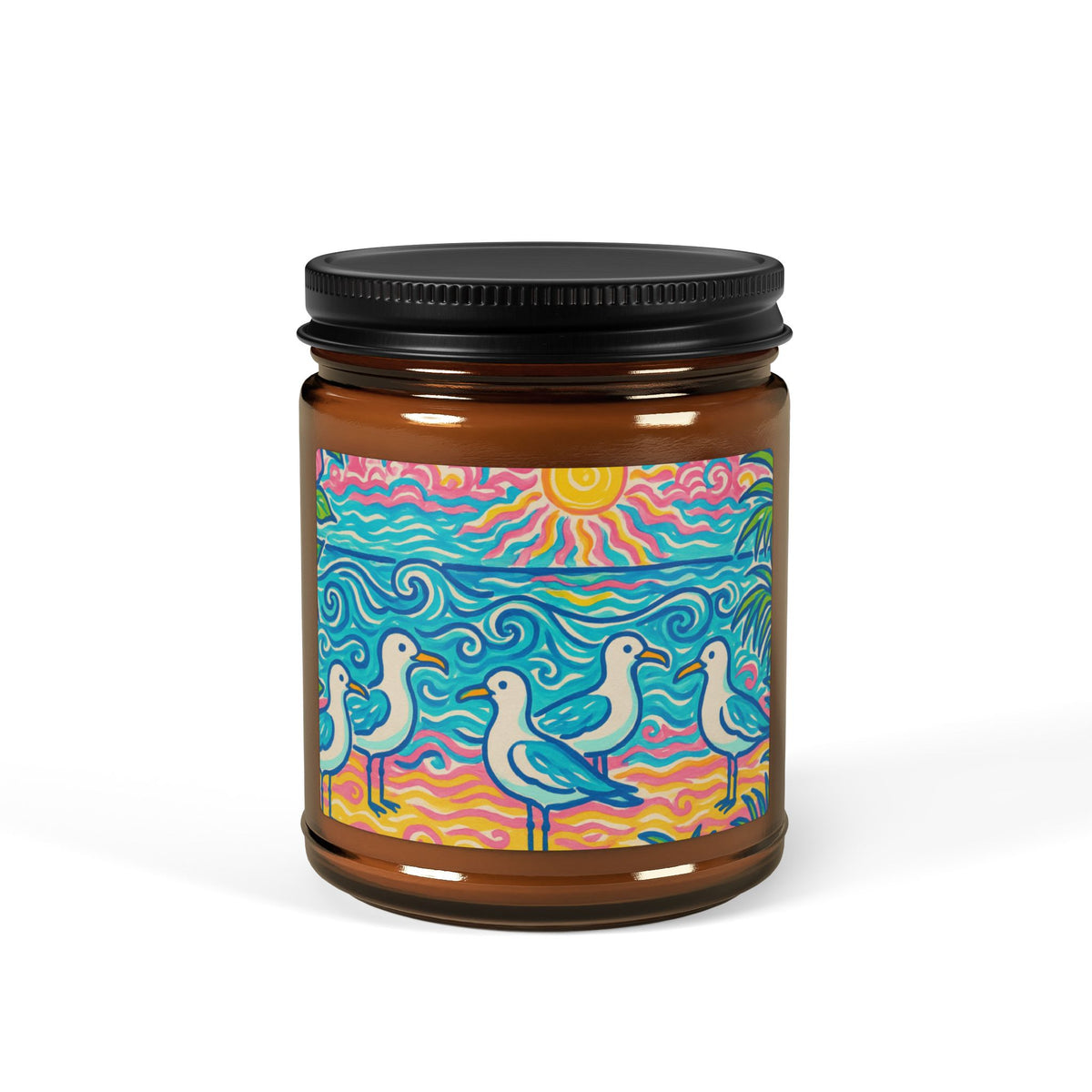 Soy Candle in Amber Jar - Multi-Size / Beach Seagulls
