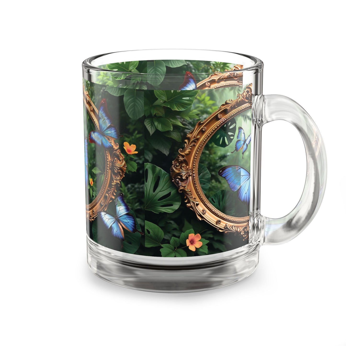 Tropical Glass Mug - 10oz Coffee Cup / Framed Monarchs