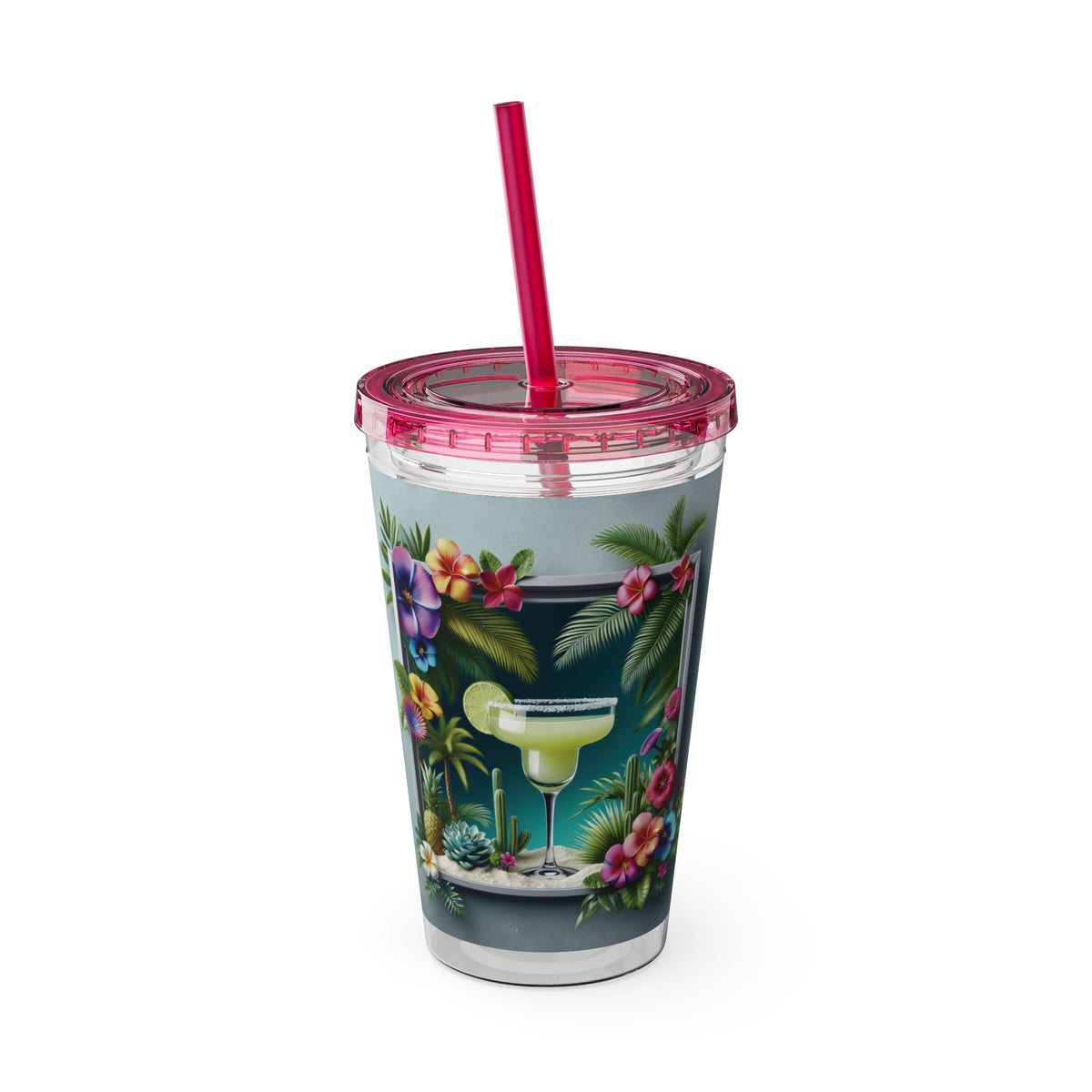 Tropical Tumbler with Straw | 16oz Colorful Travel Cup / Tropical Margarita